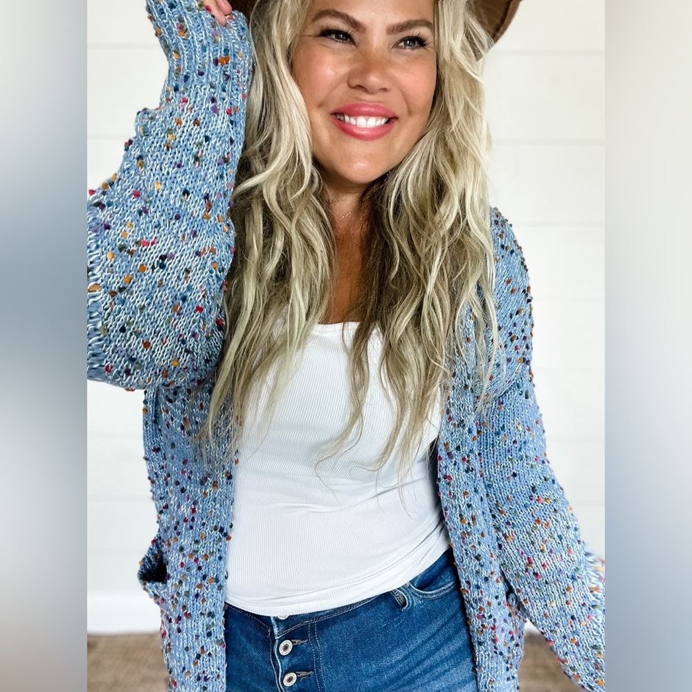 Miley Dot Confetti Cardigan in Light Blue